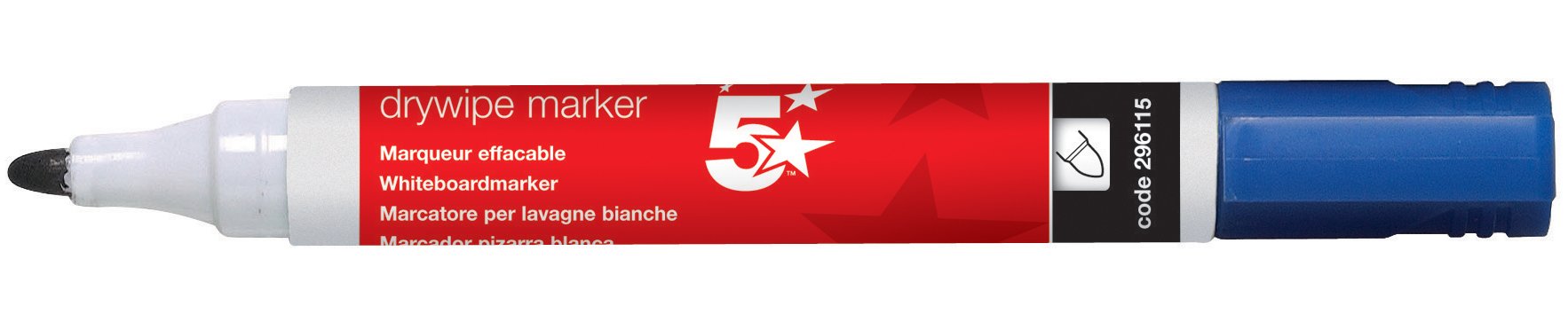 5 Star Blue Dry Wipe Whiteboard Marker Pen - 3mm Bullet Tip (Pack of 12), 296115-12