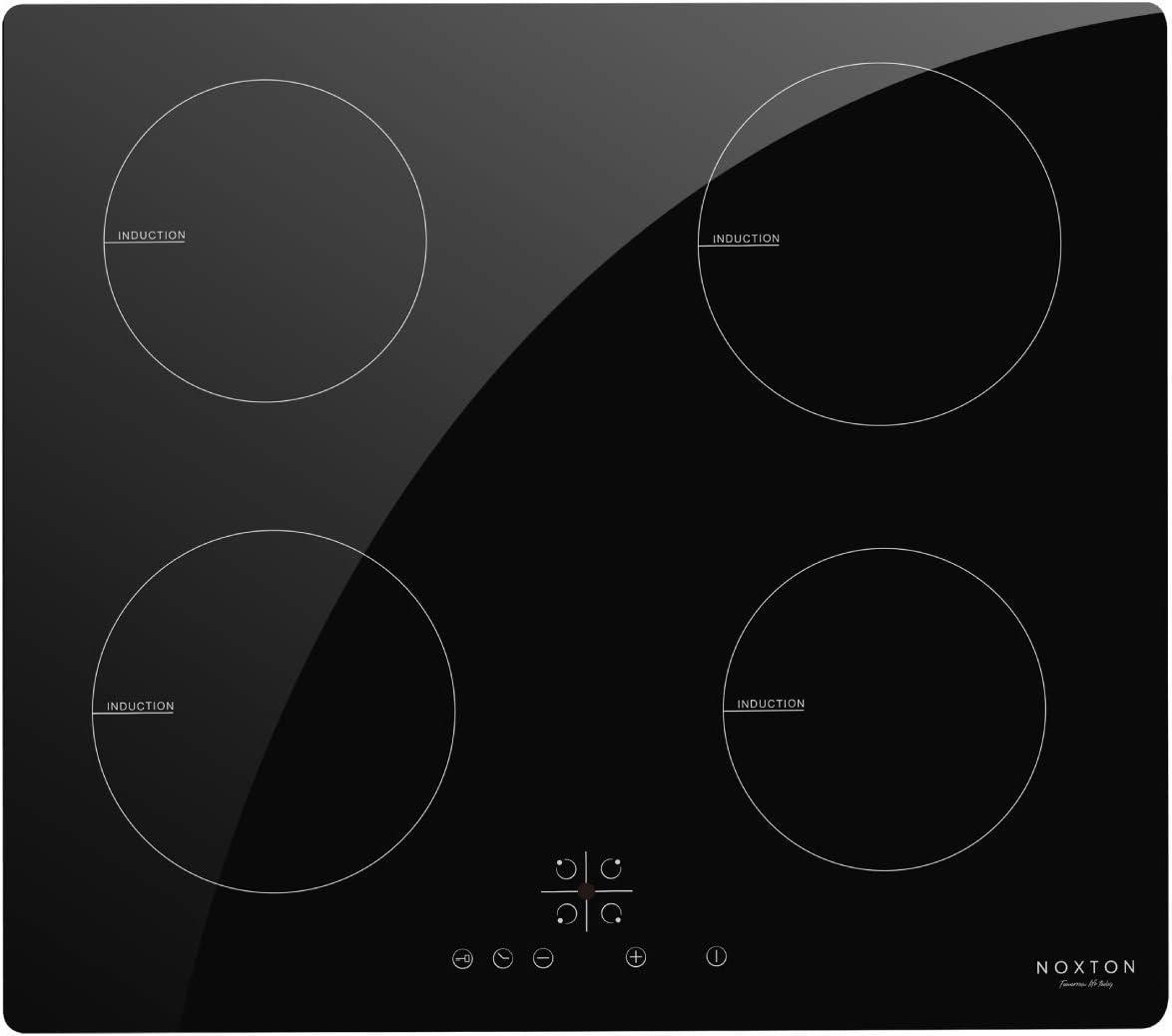 Noxton 4 Zone Induction Hob Built In Domino Electric Hobs Cooktop 60cm Black Glass With Sensor Touch Control Child Safe Lock For 220v 240v