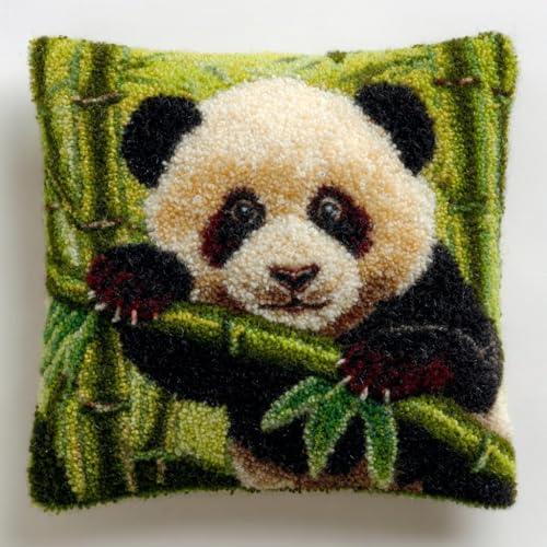 Latch Hook Kit Pillow Cute Baby Panda with Pre-Printed Pillow Cover DIY Pillowcase Crochet Yarn Hooking Craft Set for Hobby and Home Decor 43x43cm-5