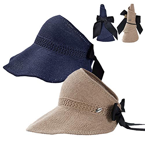 image for Rosoz Summer Straw Beach Sun Visor Ponytail Hats for Women UPF Protect