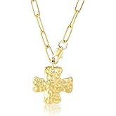 LUXU kisskids Cross Necklace for Women, Chunky Paperclip Cross Pendant Charm Necklaces, 18K Gold Plated Stainless Steel Statement Necklace Choker Chain Jewelry for Women Gift
