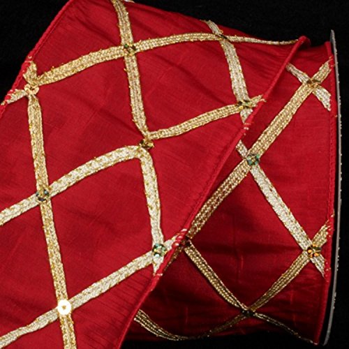 Red Diamond Print Taffeta Wired Craft Ribbon 3