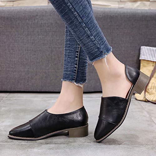 Sale! Teresamoon Women Pointed Toe Shoes Shallow Square Heels Slip-On Casual Single Shoes Black