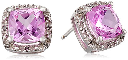 Sterling Silver Lab Pink Sapphire and Diamond Earrings