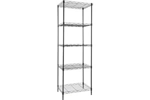 GIOTORENT 5-Wire Shelving Storage Garage Organizer, Adjustable Metal Shelf Wire Shelving Unit Rack for Laundry Bathroom Kitchen Storage, Pantry Closet Shelves, Matt Black