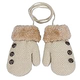 DZT1968® 1 Pair Winter Baby Cute Thick Gloves Mittens With String (0-12 Months) (Beige)