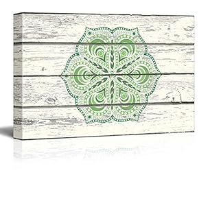 Shades of Green Decorative Art on a Wooden Background - Canvas Art Home Art - 12x18 inches