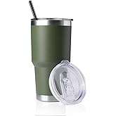 DOMICARE 30 oz Tumbler with Lid and Straw, Stainless Steel Tumblers Bulk, Insulated Vacuum Double Wall Travel Coffee Mug, Durable Powder Coated Tumbler Cup (Army Green, 1)