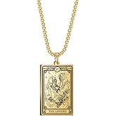 TEAMER Skeleton Tarot Card Necklace Stainless Steel Amulet Marigold Tarot Card Major Arcana Necklaces for Women Men
