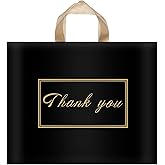 WAKAKO 60 Pack Thank You Shopping Bags, Boutique 15x12 Inch Thank You Plastic Shopping Gift Bags with Handle for Small Business, Black