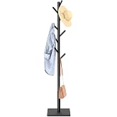 YheenLf Wooden Coat Rack Freestanding with Stable Square Base, Black | Coat Tree with 3 Adjustable Sizes and 8 Hooks,70.9In Garment Rack for Bedroom,Entryway,Clothing Stand, Hanger for Hat,Scarve