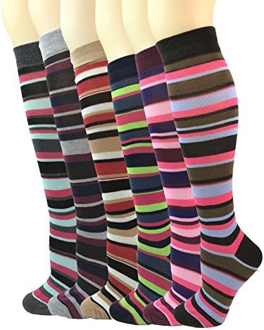 WackySassyWomen's Soft Knee High Socks,Casual Stripes, Multi Color Value 6 Pack