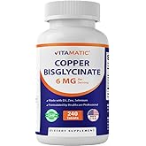 Vitamatic Copper Bisglycinate 6 mg Made with Vitamin D3 2000 IU, Zinc 50mg, Selenium 50mcg - 240 Tablets - Non-GMO & Gluten Free