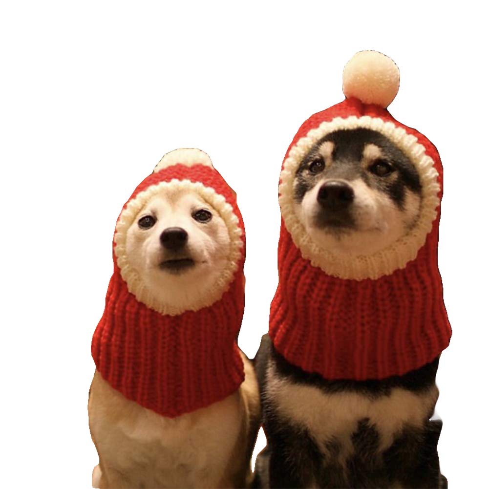 DELIFUR Funny Christmas Dog Hat with Pompon Crocheted Snood Warm Winter Dog Hat Knit Snood Head Wear for Pets & Women & Men (Red, S)
