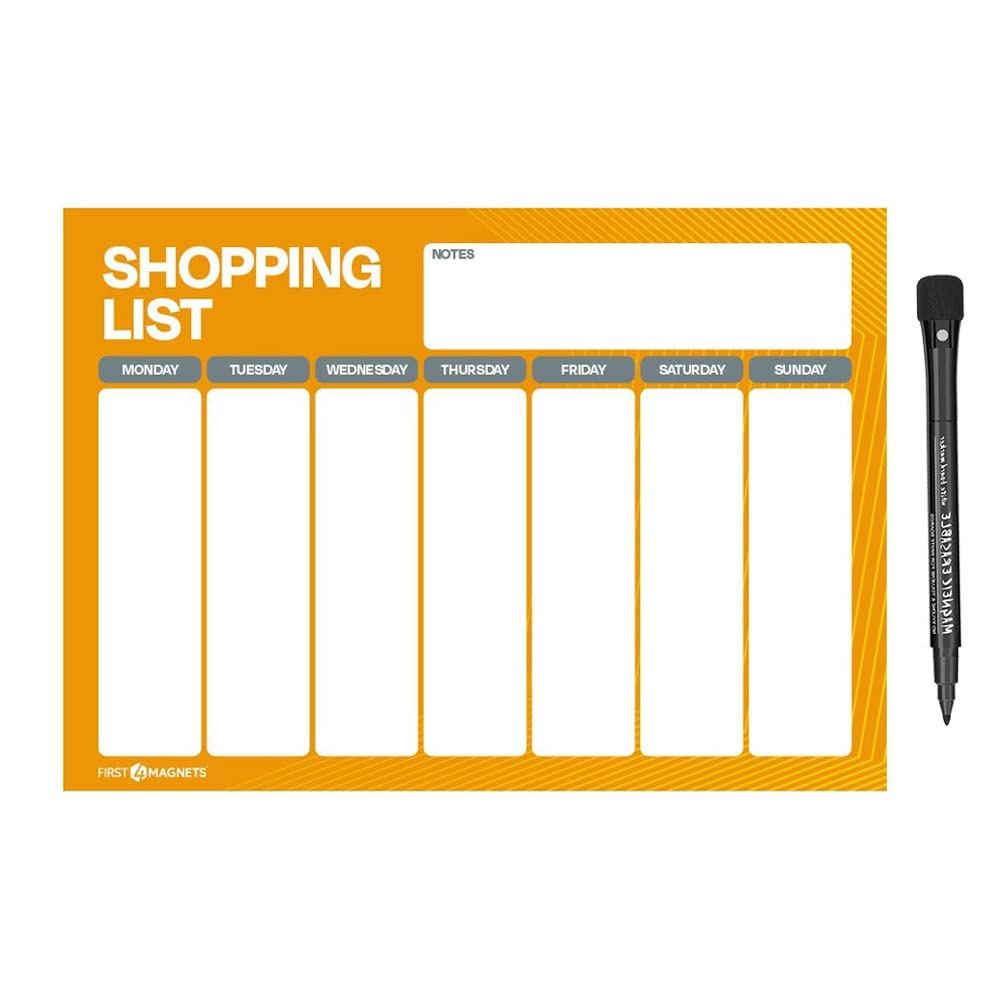 Erasable, Dry Wipe, Magnetic Shopping and Grocery List for Fridge, Kitchen, Refrigerator, Home, and Whiteboard