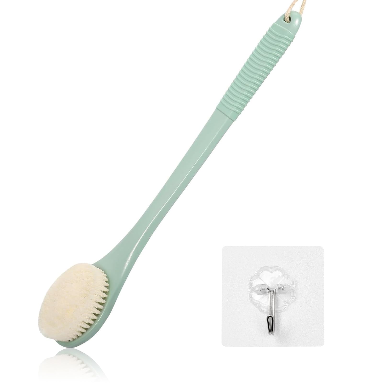 ROLIZOE 17-Inch Back Scrubber for Shower, Anti-Slip Exfoliating Body Brush for Bath, Gentle Back Brush for Shower for Men, and Women, Cleaning Skin for Smooth, Glowing Skin (Pea Green)