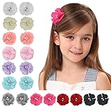 Habibee 20 Pcs Hair Clips 2.2inch Chiffon Flower with Rhinestone Bead Pearl for Baby Grils