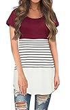 LYXIOF Women's Short Sleeve Shirts Triple Color Block Summer Tee Casual Blouse Round Neck Tunic Tops