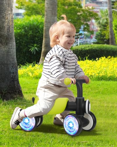 Colorful Glow Wheel Toddler Balance Bike,Baby Toys for 1 Year Old Boy Girls,12-24 Months Baby Balance Bike with Soft Music Cute Animal Sound,1st Birthday Gifts