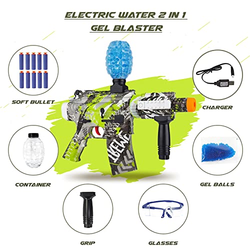 Arlee Granger Electric with Gel Ball Blaster M416, Eco-Friendly Splatter Ball Blaster Automatic, with 1500+ Water Beads and Goggles, for Outdoor Activities - Shooting Team Game, Ages 12+, Green