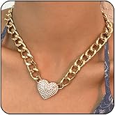 Sora Tuki Heart Necklaces for Women Heart Choker Cuban Link Chain Chunky Necklace Statement Necklace Chunky Jewelry