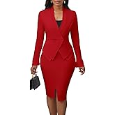 Women's Suits 2 Piece Skirt Set Business Work Outfits Blazer Dress Jacket Pencil Skirts Suit Sets