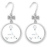 Pisces Constellation Sign Zodiac Bow Earrings Drop Stud Pierced Hook