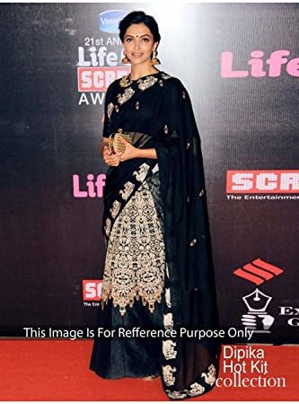 Indian Trends Designer BLACK WHITELESS GORGET Bollywood Replica Saree Sari T2180