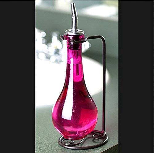 Glass Oil and Vinegar Dispenser or Dish Soap Bottle, Olive Oil Gift Set G207FR Lime Green Raindrop Style 8 oz. Bottle. Glass Bottle with Stainless Steel Pour Spout, Cork and Black Metal Stand - Thumbnail 5