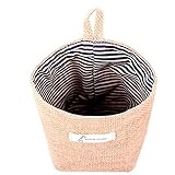 Rihe Jute Wall Door Hanging Storage Bag Case Basket Home Organizer Bin Decor (Blue Stripe)