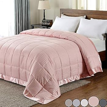 downluxe Lightweight Queen Down Alternative Blanket with Satin Trim, Blush