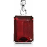 SATYAVIE JEWELLERY 925 Sterling Silver Gemstone Pendant for Women | Birthstone Jewelry | Emerald Cut | Oxidized Statement Necklace | Party Wear, Birthday, Anniversary Jewelry Gift for Women