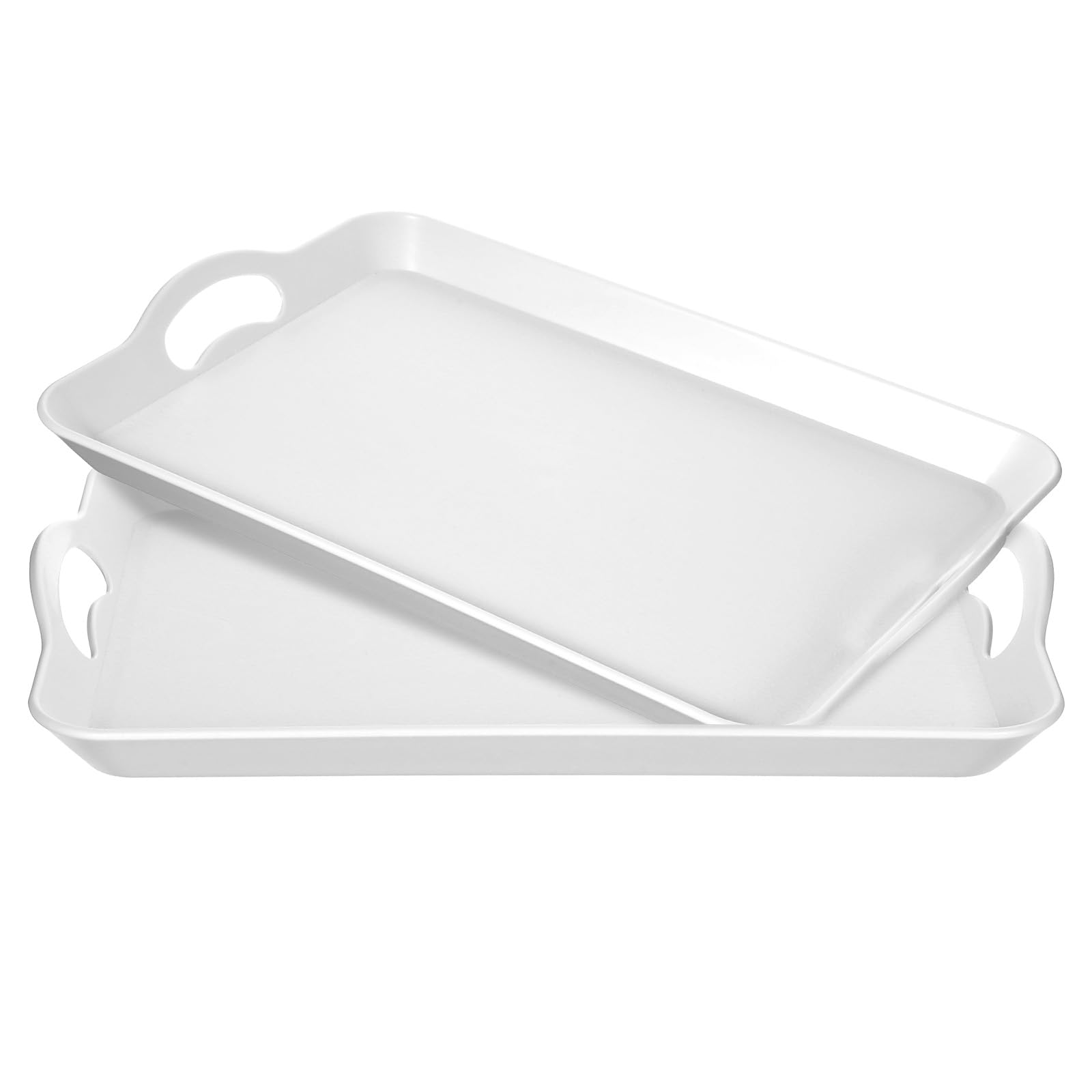 Photo 1 of 2 Pack Melamine Serving Trays with Handles, Large White Rectangular Serving Platter, Unbreakable, Suitable for Salad, Meat, Fruit Dessert, Cupcakes, Dishwasher Safe, 16.5×11×1.26 Inches