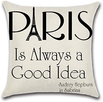YANGYULU Quote Words Cotton Linen Home Decorative Throw Pillow Case Sofa Cushion Cover 18" x 18" (Paris is Always a Good Idea)