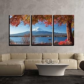 3 Piece Canvas Wall Art - Fuji in Japan - Modern Home Art Stretched and Framed Ready to Hang - 16"x24"x3 Panels