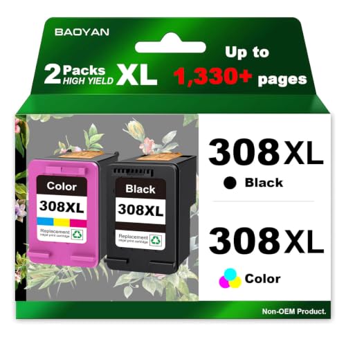 308XL Multipack Cartridges for HP 308 Replacement for HP 308 Cartridges Black and Colour for HP Envy 6120e 6122e 6130e 6132e 6520e 6530e 6532e 6110e (1 Black & 1 Colour)