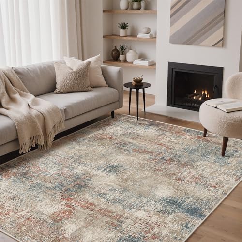 GENIMO Moderner Teppich Braun Bunt, Waschbar fürs Wohnzimmer, 160x230 cm