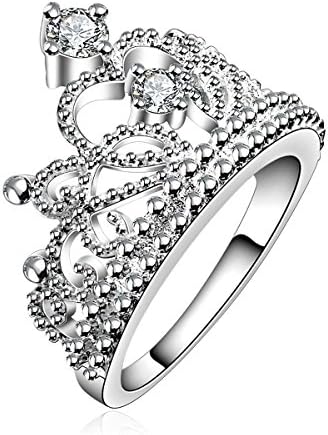 COMISAN Women 925 Sterling Silver plated Princess Crown Ring with CZ Inlaid Fashion Jewelry Engagement Wedding Ring (8)