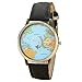 Inkach Women Global Travel by Plane World Map Dress Watch Denim Fabric Leather Band Wrist Watches (Black)