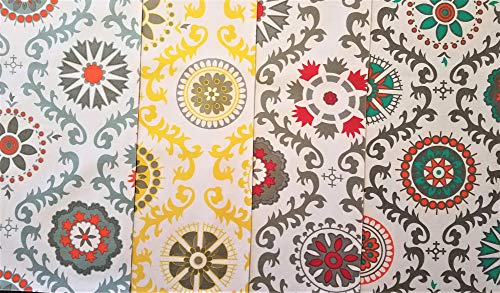 Crabtree Collection Deluxe Cotton Table Linens, Bright Colors for Kitchens and Dining Rooms - (Red/Gray Medallion 12x72 Runner)