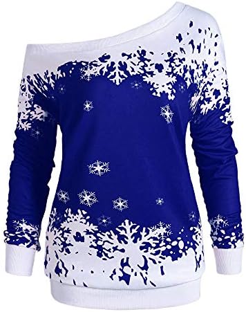 Clearance Sales! Caopixx Sweatshirt for Women's Skew Neck Christmas Santa Claus Snowflake Pullover Hooded Sweater