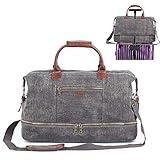 Duffel Bag Weekender Bag for Men and Women Canvas Travel Overnight Carry on Bag with Shoes Compartment Grey