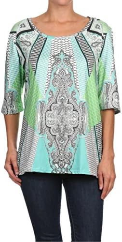 Women's Tunic Top - Paisley Print Shirt (Large, Sky-green)