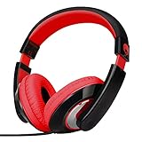 RockPapa Over Ear Stereo Headphones Earphones for Adults Kids Childs Teens, Adjustable, Heavy Deep Bass for iPhone iPod iPad MacBook Surface MP3 DVD Smartphones Laptop (Black/Red)