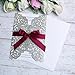 ponatia 25PCS/Lot 250GSM 5.12 x 7.1'' Glitter Wedding Invitations Cards Hollow Rose with Burgundy Ribbon for Wedding Bridal Shower Engagement (Champagne Gold Glitter)