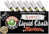 White Liquid Chalk Markers - 6 Pack With Both 6mm & 3mm Reversible Fine Tips | Chalkboard Safe Dustless Wet Erase Paint Pens | Blackboard, Glass & Windows, Bistro & Restaurant Menu Board Use, Kids Art
