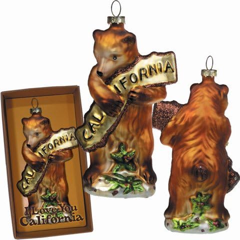 California Bear Hug Glass Ornament