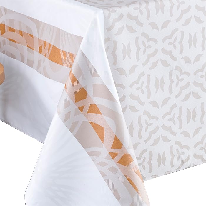 Nydel Vali Jacquard Tablecloth Stain Resistant Square 160 x 160 cm Camel