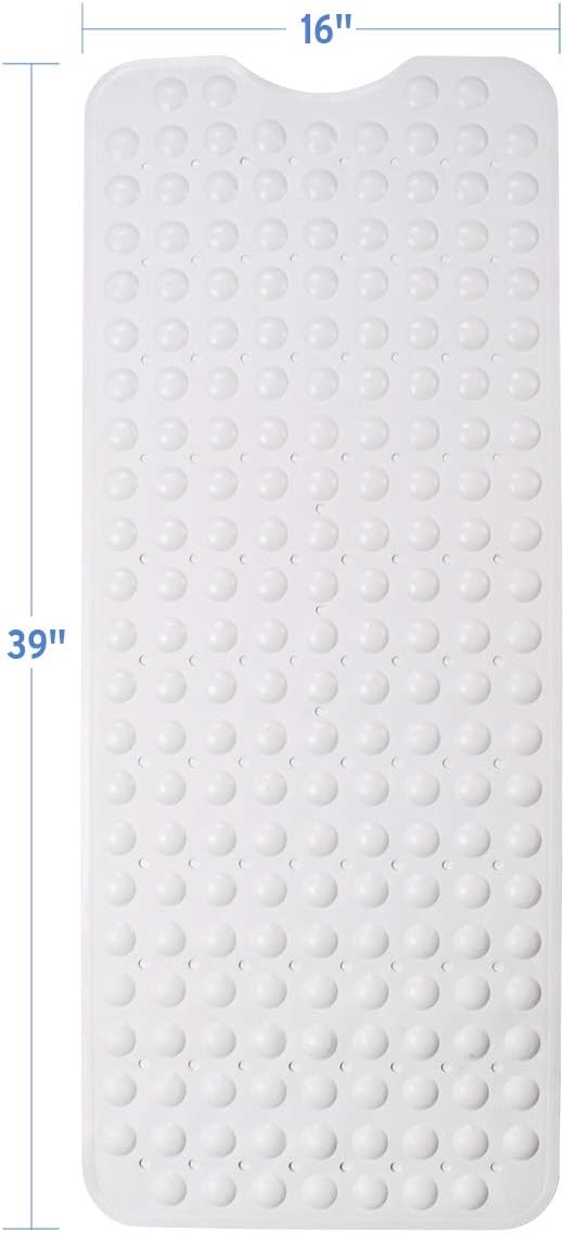 AmazerBath Bath Tub Mat, Larger Suction Cups Bath Mats with Strong Grip, Eco-Friendly TPE Material, Soft and Odorless, Machine Washable, Non-Slip Shower Mats for Bathroom, 39 x 16 Inches (White): Home & Kitchen