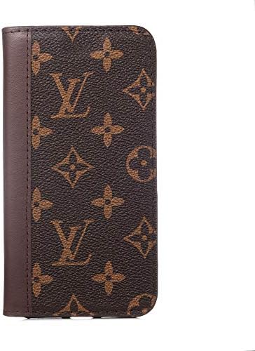 Brown Monogram - Luxury Elegant Designer PU Leather Classic Style Protective Wallet Flip Case Cover Anti Scratch Drop Protection for Apple (iPhone XR)
